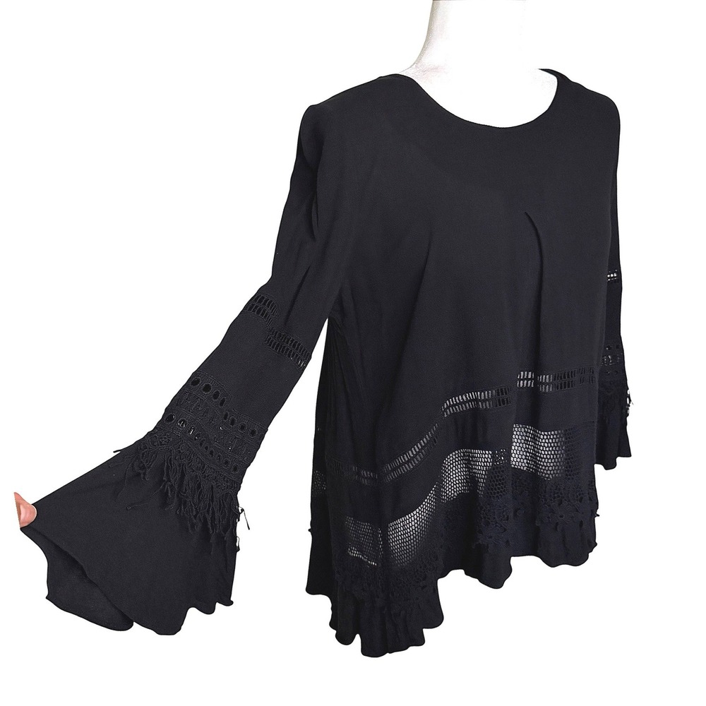 Cirana Southern Eyelet Black Bell Sleeve Top Size S Boho Dark Romantic Festival